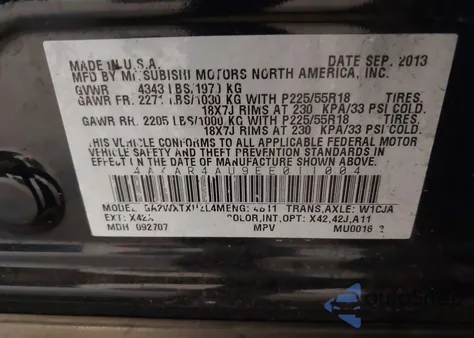 2014 Mitsubishi Outlander Sport Se z USA, uszkodzony, nr VIN 4A4AR4AU9EE011004